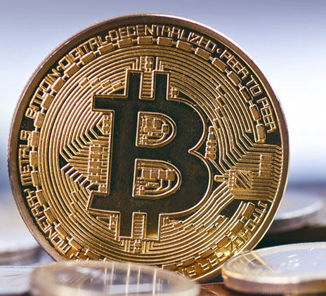 Standing Bitcoin coin