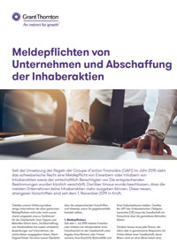 Factsheet Cover: "Meldepflichten von Unternehmen und Abschaffung der Inhaberaktien"